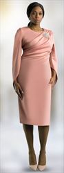 Lily and Taylor 3909 - Mauve - Ponte Knit Rhinestone Embellished Queen Cape Sleeve Dress