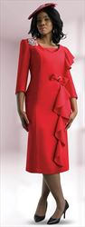 Lily and Taylor 3943 - Red - Fiona Crepe Dress with Ruffle Hang