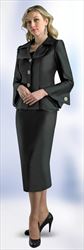 Lily and Taylor 4107 - Black -Skirt Suit With Bell Cuff Sleeves And Layered Lapel Jacket
