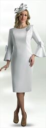 Lily and Taylor 4154 - Bow Flared Cuff Crepe Dress with Brooch