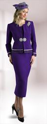 Lily and Taylor 4272 - Purple - 3PC Lace Trimmed French Crepe Skirt Suit
