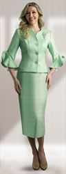 Lily and Taylor 4294 - Ice Green - Skirt Suit with Flounce Cuffs