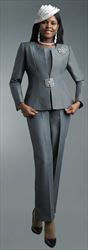 Lily and Taylor 4387 - Pant Set with Elaborate Brooch & Clasp