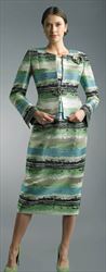 Lily and Taylor 4420 - Novelty Fabric Skirt Suit with Brooch