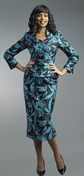 Lily and Taylor 4447 - Jaquard Fabric Skirt Suit with Leaf Pattern Design