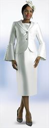 Lily and Taylor 4452- White - Skirt Suit With Flared Sleeve Shawl Lapel Jacket