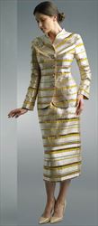 Lily and Taylor 4458 - Novelty Fabric Skirt Suit with Brooch