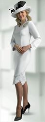 Lily and Taylor 4465 - White - Ponte Knit Dress with Rhinestone Embellishments