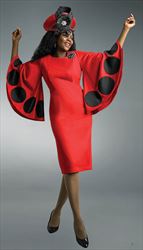 Lily and Taylor 4467 - Pointe Knit Dress with Wide Flare Sleeves and Large Dot Accents