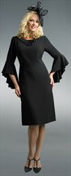 Lily and Taylor 4468 - French Crepe Dress with Beaded Neckline and Flounce Sleeves