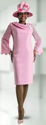 Lily and Taylor 4485 - Pink - Ponte Knit Dress with Lace Sleeves