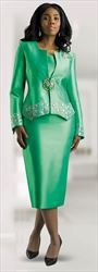 Lily and Taylor 4498 - Paris Green - 3PC Silky Twill Skirt Suit with Rhinestone Embellishments