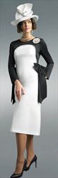 Lily and Taylor 4555 - Ponte Knit Dress with Pearl Trimmings and Side Bows