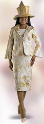 Lily and Taylor 4579 - Gold/Multi - 3PC Jacquard Skirt Suit