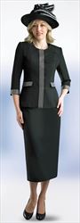 Lily and Taylor 4584 - Black - Novelty Fabric With Studded Trim Skirt Suit