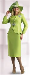 Lily and Taylor 4585 - Lime - Scallop Trim 3 PC Skirt Suit with Jewelled Clasp and Brooch