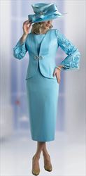 Lily and Taylor 4587 - Ice Blue - 3PC Lace Sleeve Skirt Suit