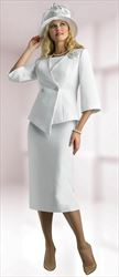 Lily and Taylor 4588 - White - 3PC Novelty Fabric Two Button Skirt Suit with Brooch