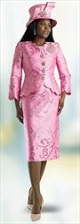 Lily and Taylor 4589 - Jaquard Skirt Suit with Gem Buttons and Brooch