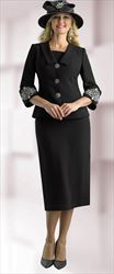 Lily and Taylor 4590 - Black - Crepe Skirt Suit with Embellished Sleeves