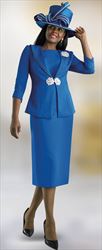 Lily and Taylor 4592 - Royal - 3PC Novelty Fabric Skirt Suit with Ornate Clasp and Brooch