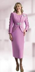 Lily and Taylor 4593 Rose - 3PC Crepe With Flower Sleeve Embellishments and Lace Trim
