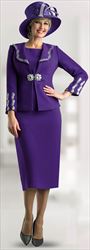 Lily and Taylor 4594 - Purple - 3PC Crepe Fabric Skirt Suit with Rhinestones