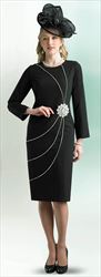 Lily and Taylor 4600 - Black - Crepe Dress With Rhinestone Trim