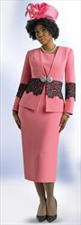 Lily and Taylor 4636 - Mauve - 3PC Crepe Skirt Suit with Lace Trim