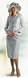 Lily and Taylor 4644 - Silver - 3PC Silky Twill and Lace Skirt Suit