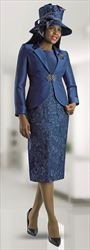 Lily and Taylor 4645 - Navy - 3PC Silky Twill and Lace Church Suit