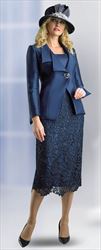 Lily and Taylor 4646 - Navy - 3PC SilkyTwill Jacket and Lace Skirt Suit