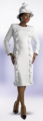 Lily and Taylor 4663 - White - Ponte Knit Dress with Rhinestones and Ruffle Trim