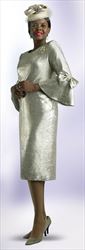 Lily and Taylor 4700 - Gold - Novelty Shimmer Fabric with Bow Sleeve Dress