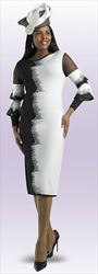Lily and Taylor 677 - Black/Ivory - Rhinestone Ruffle Sleeve Dress
