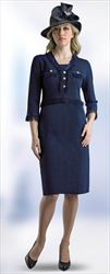 Lily and Taylor 704 - Navy - Fringe Trim Metallic Knit Dress