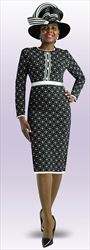 Lily and Taylor 714 - Black/Ivory - Jacquard Knit Dress