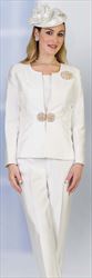 Lily and Taylor 4387-Ivory - Womens Three Piece Pant Suit With Beaded Brooch And Clasp