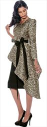 Nubiano Dresses DN2181 - Womens Half Peplum Waistline Detail Animal Print Dress With Sash