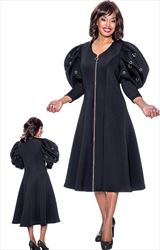 Nubiano Dresses DN1011 - Zip Front Dress with Grommet Puff Sleeves