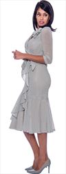 Nubiano Dresses DN2411-Silver - Vee Neckline Ruffle Detailed Flounce Hem Dress With Sash