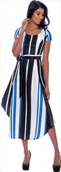 Nubiano Dresses DN1811 - Cap Sleeve Dress With Sash In Vertical Stripe Print Design