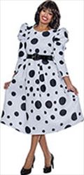 Nubiano Dresses DN1431 - Polka Dot Dress and Belt with Leg of Mutton Sleeves