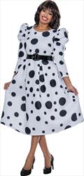 Nubiano Dresses DN1431 - Polka Dot Dress and Belt with Leg of Mutton Sleeves