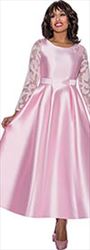 Nubiano Dresses DN1471 - Lace Sleeve Long Church Dress with Jewel Brooch