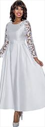 Nubiano Dresses DN1471 - Lace Sleeve Long Church Dress with Jewel Brooch