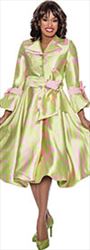 Nubiano Dresses DN1771 - Print Design Long Sleeve Button Front Notch Lapel Dress With Sash