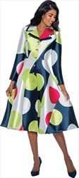 Nubiano Dresses DN1291 - Button Front Dot Print Dress With Layered Notch Lapels