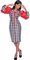 Nubiano Dresses DN1001 - Houndstooth Lace Front Puff Sleeve Dress