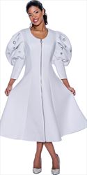 Nubiano Dresses DN1011 - White Zip Front Dress with Grommet Puff Sleeves